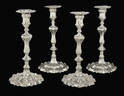 Lot 57 - A SET OF FOUR VICTORIAN SILVER CANDLESTICKS