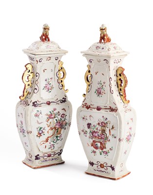 Lot 127 - A PAIR OF CHINESE FAMILLE-ROSE VASES AND COVERS, QIANLONG PERIOD (1736-95)