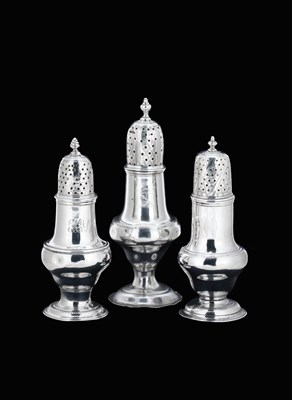 Lot 61 - THREE GEORGE III SILVER PEPPERETTES