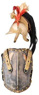 Lot 635 - A FRENCH CAVALRY HELMET, AND A BRITISH OFFICER’S CUIRASS OF THE 2ND LIFE GUARDS