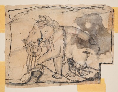 Lot 266 - A DRAWING OF A CHAINED ELEPHANT, RAJASTHAN, POSSIBLY KOTA, 18TH CENTURY