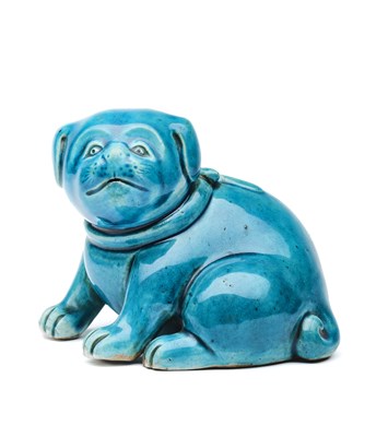 Lot 154 - A JAPANESE TURQUOISE-GLAZED DOG, 20TH CENTURY