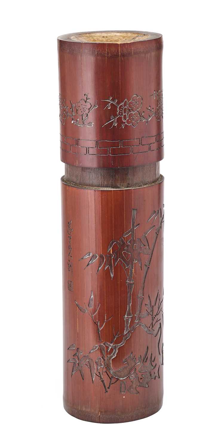 Lot 67 - A CHINESE CARVED BAMBOO BOX AND COVER, QING DYNASTY, 19TH CENTURY