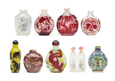 Lot 61 - A STUDY COLLECTION OF NINE CHINESE SNUFF BOTTLES, 19TH CENTURY AND LATER