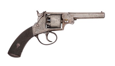 Lot 765 - AN 80 BORE PERCUSSION ‘BIRMINGHAM-MADE’ DOUBLE-ACTION FIVE-SHOT REVOLVER SIGNED W. ADAMS