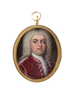 Lot 346 - A PORTRAIT MINIATURE OF A GENTLEMAN, POSSIBLY THE HOLY ROMAN EMPEROR FRANCIS I, MANNER OF MARTIN VAN MEYTENS THE YOUNGER (SWEDISH-AUSTRIAN 1695-1770), CIRCA 1740