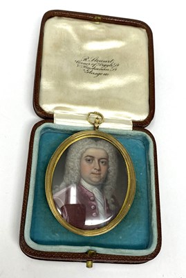 Lot 44 - A PORTRAIT MINIATURE OF A GENTLEMAN, POSSIBLY THE HOLY ROMAN EMPEROR FRANCIS I
