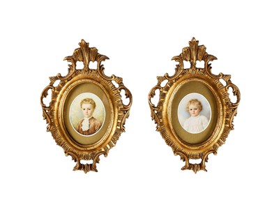 Lot 411 - A PAIR OF PORTRAIT MINIATURES OF TWO YOUNG CHILDREN BY EDWARD TAYLOR (1828-1906), CIRCA 1895