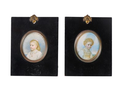Lot 412 - A PAIR OF PORTRAIT MINIATURES OF TWO YOUNG CHILDREN BY EDWARD TAYLOR (1828-1906), CIRCA 1895