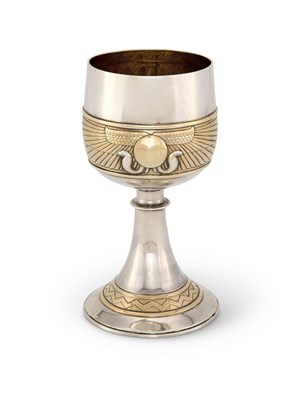 Lot 239 - A VICTORIAN PARCEL-GILT-SILVER 'EGYPTIANESQUE' GOBLET, THOMAS BRADBURY & SONS OF SHEFFIELD, LONDON, 1871