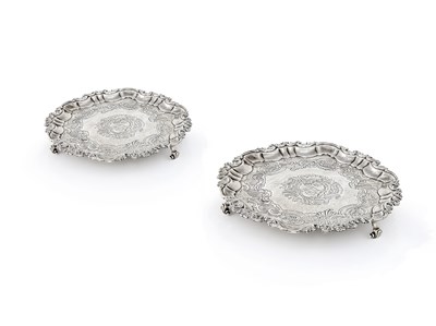 Lot 269 - A PAIR OF GEORGE II SILVER WAITERS, ANN CRAIG & JOHN NEVILLE, LONDON, CIRCA 1745