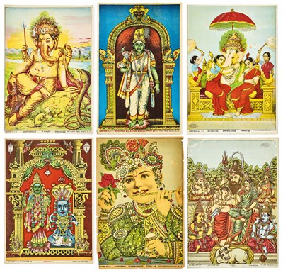 Lot 62 - FIVE LITHOGRAPHS OF HINDU DEITIES BY THE RAVI VARMA PRESS, MALAVLI, INDIA