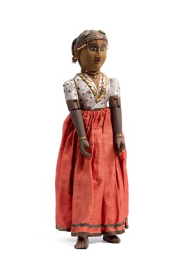 Lot 454 - A PAINTED WOOD AND CLOTH PUPPET, INDIA, EARLY 20TH CENTURY