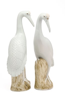 Lot 114 - A PAIR OF CHINESE EXPORT FIGURES OF CRANES