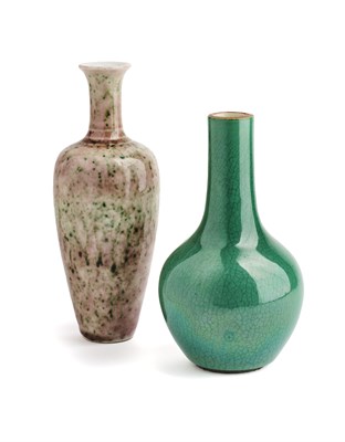 Lot 49 - A CHINESE CRACKLED GREEN-GLAZED BOTTLE VASE, QING DYNASTY, 19TH CENTURY