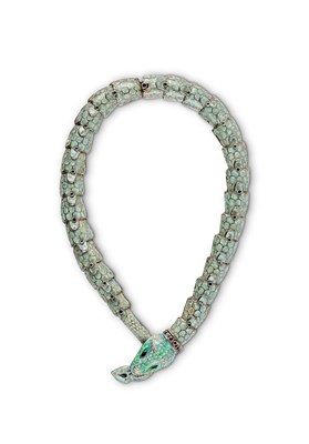 Lot 373 - MELESIO RODRIGUEZ, OF MARGOT DE TAXCO, MEXICAN SILVER AND ENAMEL NECKLACE, 1950s