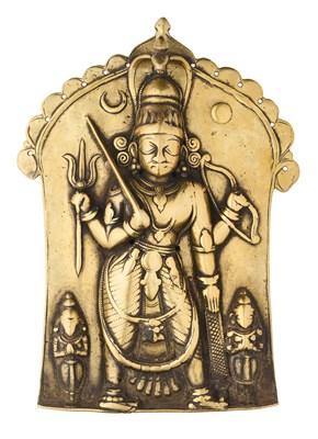 Lot 140 - A BRONZE VIRABHADRA PLAQUE, WESTERN DECCAN, 17TH/18TH CENTURY