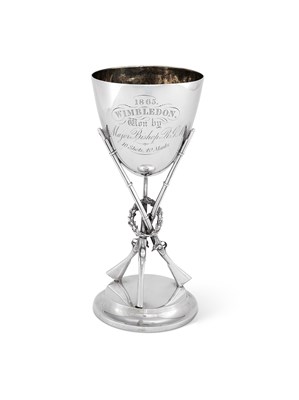 Lot 242 - A VICTORIAN SILVER SHOOTING TROPHY, HUNT & ROSKELL, LONDON, 1863