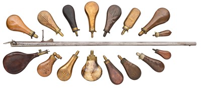 Lot 746 - A LARGE GROUP OF VARIOUS POWDER- AND SHOT-FLASKS, MOSTLY 19TH CENTURY AND BY VARIOUS MAKERS