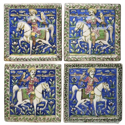 Lot 109 - FOUR SMALL QAJAR RELIEF TILES, PERSIA, SECOND HALF 19TH CENTURY