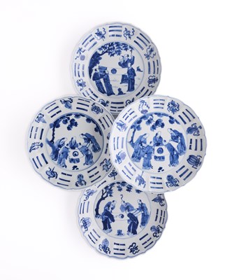 Lot 4 - A MATCHED SET OF FOUR CHINESE 'FIVE SCHOLARS' DISHES, QING DYNASTY, KANGXI PERIOD (1662-1722)