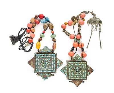 Lot 127 - TWO NECKLACES WITH AMULET BOXES, TIBET, CIRCA 19TH CENTURY