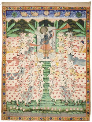 Lot 170 - A POLYCHROME PAINTED GOPASHTAMI PICHHAVAI, NATHDWARA, RAJASTHAN, CIRCA 1900