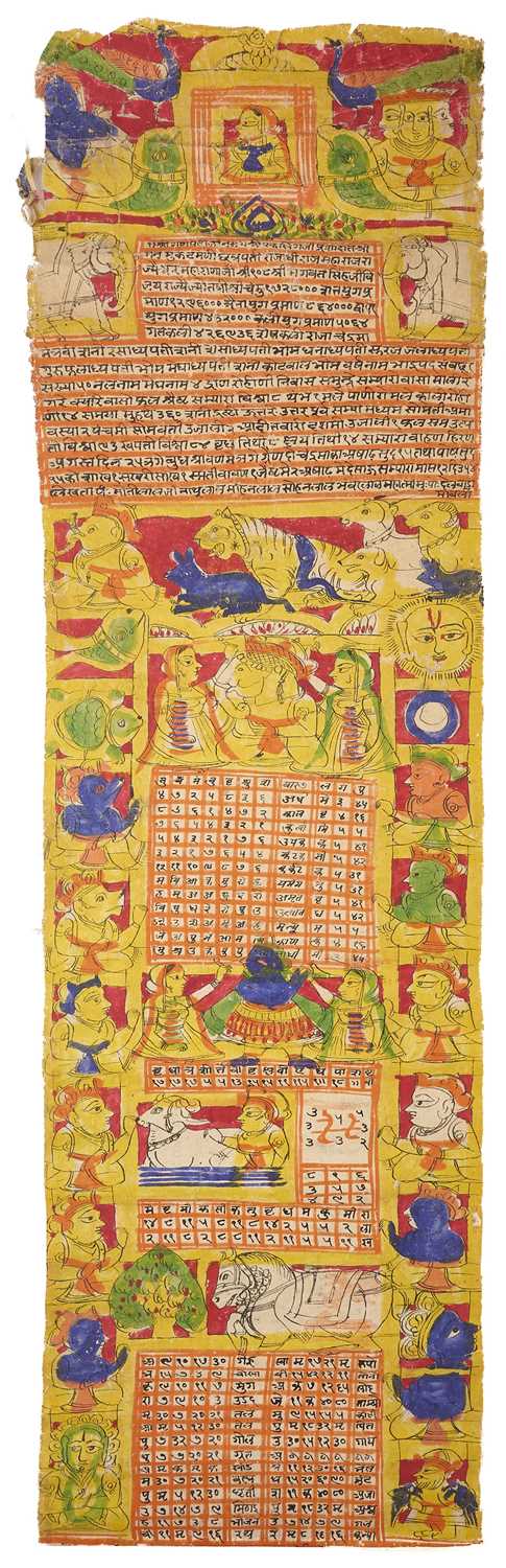 Lot 332 - A HOROSCOPE SCROLL, GUJARAT, WESTERN INDIA, 19TH/20TH CENTURY