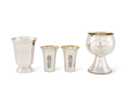 Lot 224 - AN IRISH SILVER GOBLET AND A PAIR OF BEAKERS