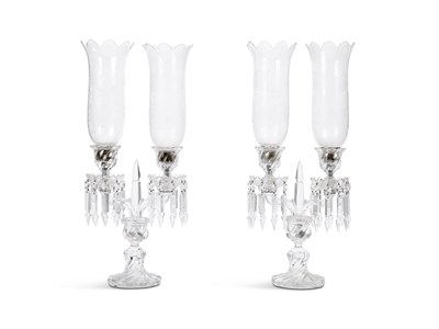 Lot 85 - A PAIR OF BACCARAT TWO-LIGHT CANDELABRA LUSTRES, LATER 20TH CENTURY
