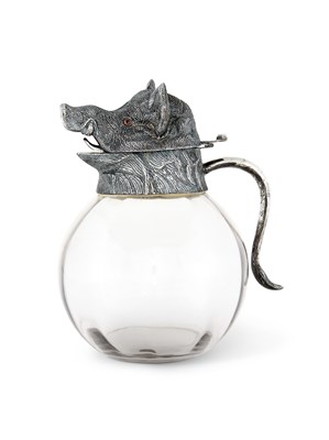 Lot 167 - A SPANISH ELECTROPLATE-MOUNTED LARGE GLASS JUG, VALENTI, BARCELONA, LATE 20TH CENTURY