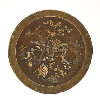 Lot 72 - A LARGE JAPANESE INLAID BRONZE DISH, MEIJI PERIOD (1868-1912)