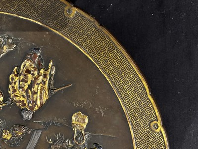 Lot 72 - A LARGE JAPANESE INLAID BRONZE DISH, MEIJI PERIOD (1868-1912)