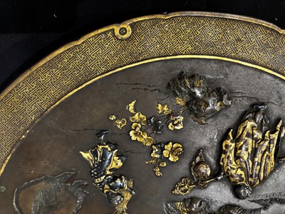 Lot 72 - A LARGE JAPANESE INLAID BRONZE DISH, MEIJI PERIOD (1868-1912)