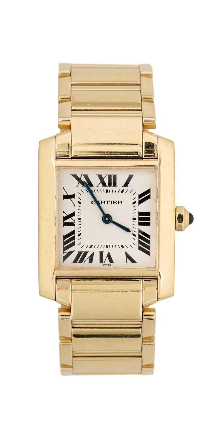 Lot 324 - CARTIER, TANK FRANCAISE, REF.1821: GOLD MID SIZE BRACELET WATCH, SWISS, CIRCA 2000