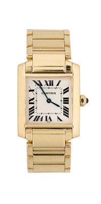 Lot 324 - CARTIER, TANK FRANCAISE, REF.1821: GOLD MID SIZE BRACELET WATCH, SWISS, CIRCA 2000