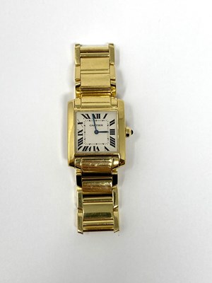 Lot 324 - CARTIER, TANK FRANCAISE, REF.1821: GOLD MID SIZE BRACELET WATCH, SWISS, CIRCA 2000
