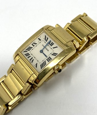 Lot 324 - CARTIER, TANK FRANCAISE, REF.1821: GOLD MID SIZE BRACELET WATCH, SWISS, CIRCA 2000