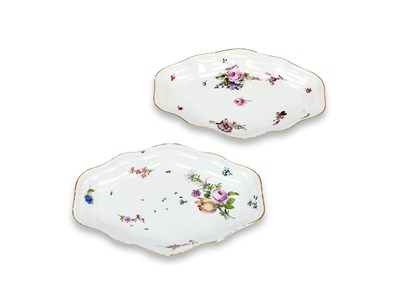Lot 24 - A PAIR OF MEISSEN PORCELAIN LOZENGE-SHAPED DISHES, MID 18TH CENTURY