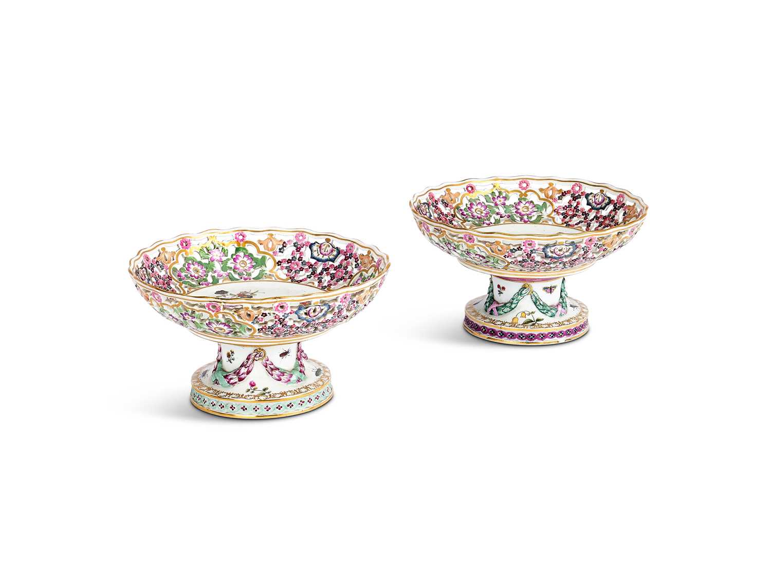 Lot 13 - TWO MEISSEN (MARCOLINI) PIERCED COMPORTS, CIRCA 1800
