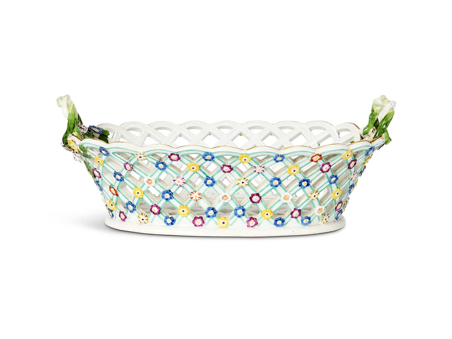 Lot 21 - A MEISSEN PIERCED OVAL BASKET, THIRD QUARTER 18TH CENTURY