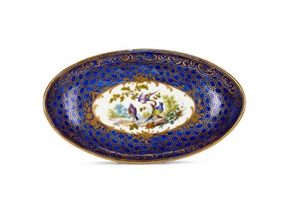 Lot 45 - A SEVRES-STYLE BLUE-GROUND OVAL DISH, LATE 19TH CENTURY