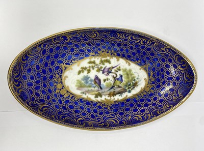 Lot 17 - A SEVRES-STYLE BLUE-GROUND OVAL DISH, LATE 19TH CENTURY