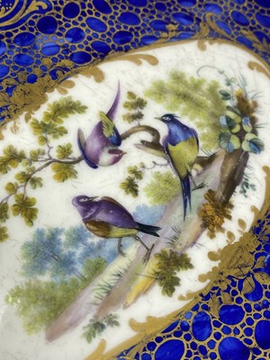 Lot 17 - A SEVRES-STYLE BLUE-GROUND OVAL DISH, LATE 19TH CENTURY