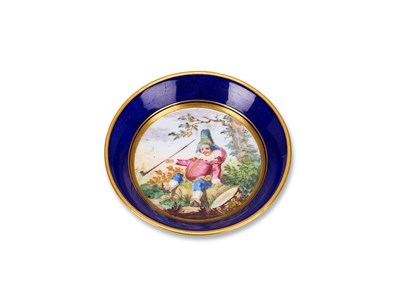 Lot 43 - A SEVRES PORCELAIN BLEU NOUVEAU-GROUND MINIATURE SAUCER, CIRCA 1770