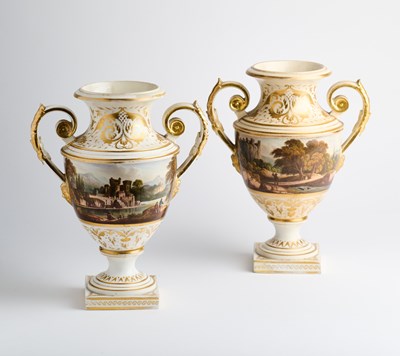 Lot 31 - A BLOOR DERBY TOPOGRAPHICAL THREE-PIECE GARNITURE, SECOND QUARTER 19TH CENTURY