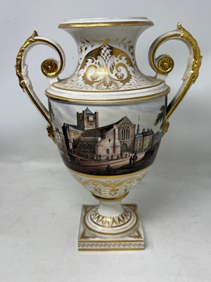 Lot 31 - A BLOOR DERBY TOPOGRAPHICAL THREE-PIECE GARNITURE, SECOND QUARTER 19TH CENTURY