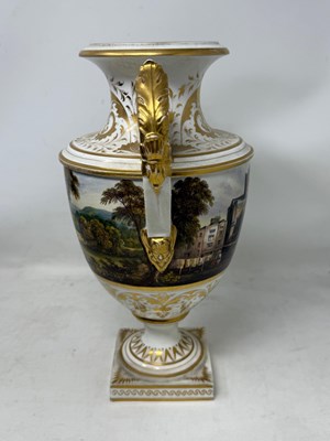 Lot 31 - A BLOOR DERBY TOPOGRAPHICAL THREE-PIECE GARNITURE, SECOND QUARTER 19TH CENTURY