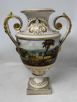 Lot 31 - A BLOOR DERBY TOPOGRAPHICAL THREE-PIECE GARNITURE, SECOND QUARTER 19TH CENTURY
