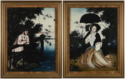 Lot 111 - CHINESE SCHOOL, A PAIR OF EUROPEAN SUBJECT REVERSE GLASS PAINTINGS, QING DYNASTY, 19TH CENTURY